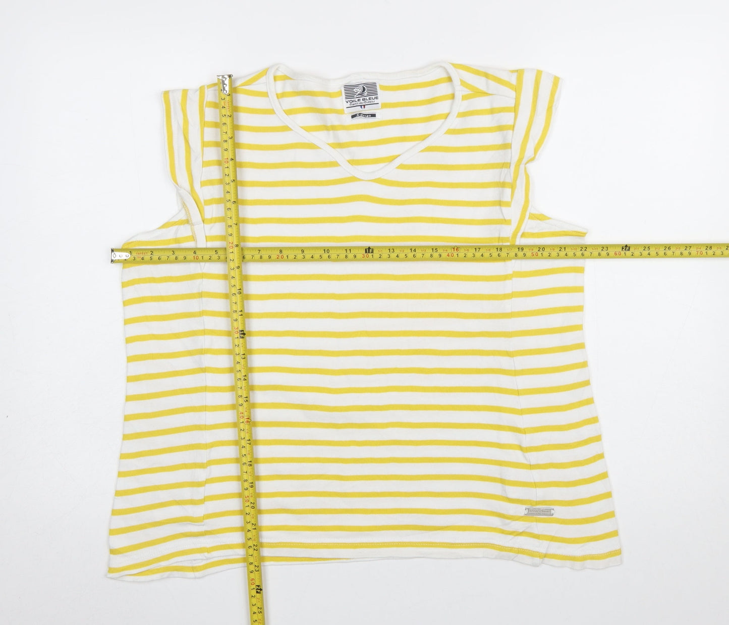 Voile Bleue Women Yellow White Striped Cotton Sleeveless T-Shirt M