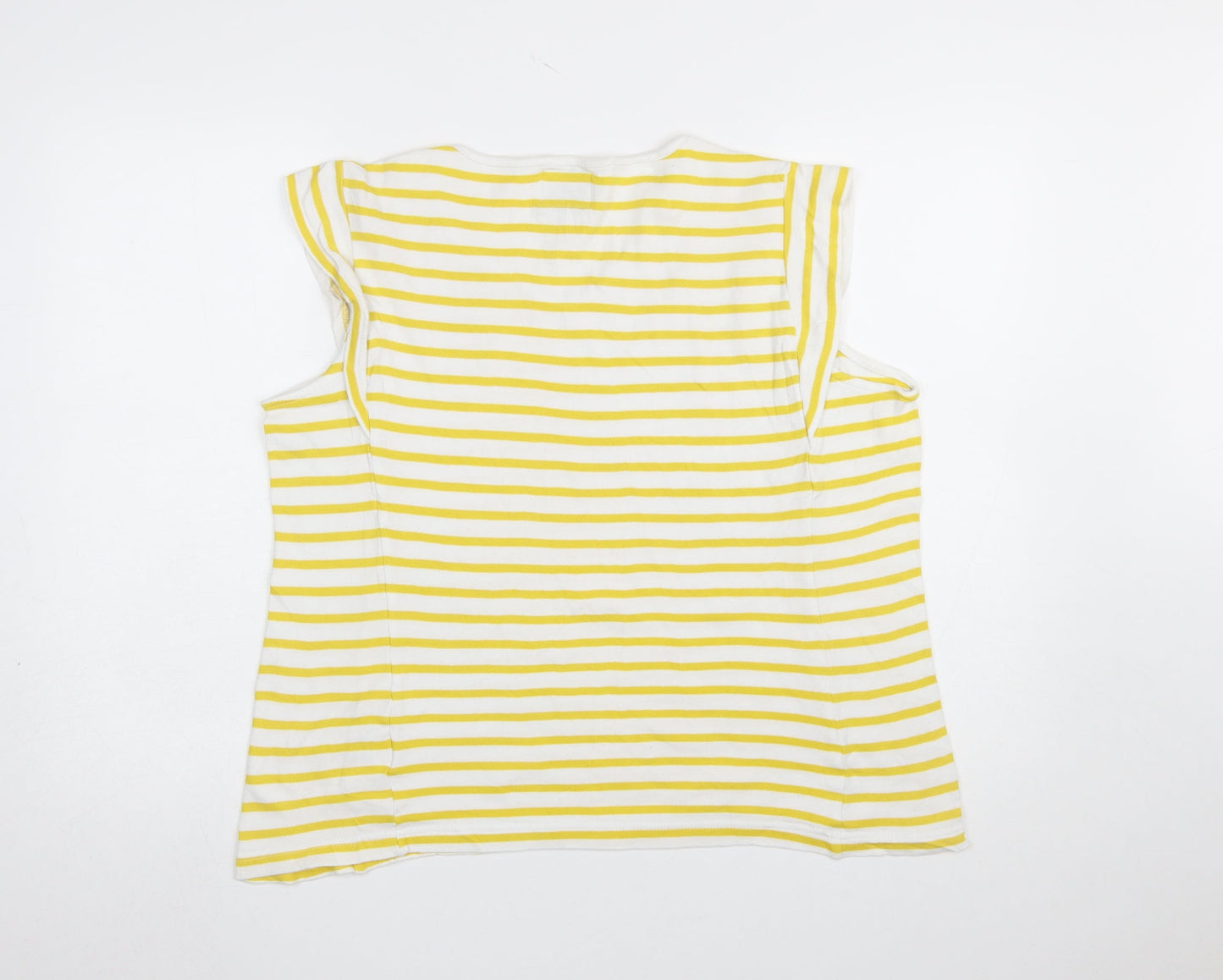 Voile Bleue Women Yellow White Striped Cotton Sleeveless T-Shirt M
