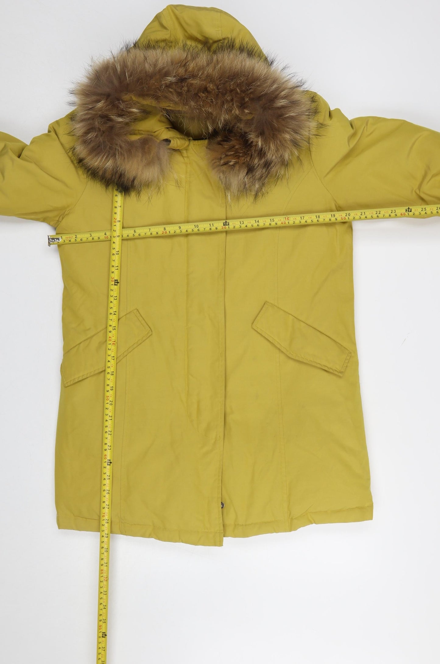 Gabor Active Wear Womens Yellow Faux Fur Trim Hooded Parka Coat M