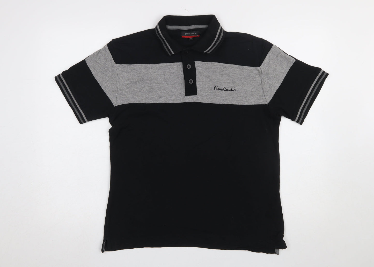 Pierre Cardin Men’s Black Grey Colourblock Short Sleeve Polo Shirt XS