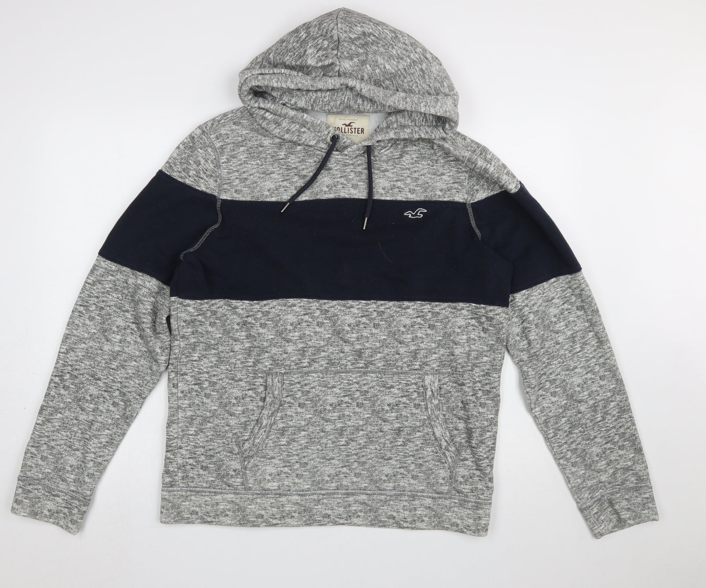 Hollister Men's Grey Pullover Hoodie L Fleece Logo Hooded Sweatshirt