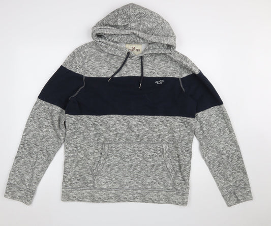 Hollister Men's Grey Pullover Hoodie L Fleece Logo Hooded Sweatshirt