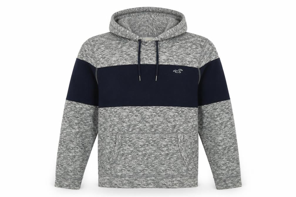 Hollister Men's Grey Pullover Hoodie L Fleece Logo Hooded Sweatshirt