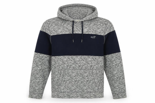 Hollister Men's Grey Pullover Hoodie L Fleece Logo Hooded Sweatshirt