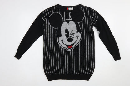 Preloved Disney Womens Black XS Mickey Mouse Knitted Pullover Jumper - Front