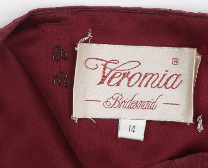 Veromia Bridesmaid Women’s Red Beaded Strapless Satin Top Size 14