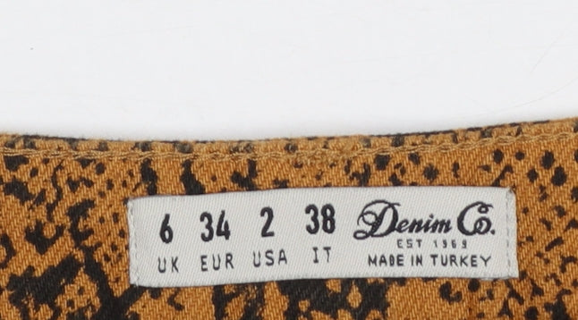 Denim Co. Women Brown Animal Print Cotton Mini Skirt Size 6