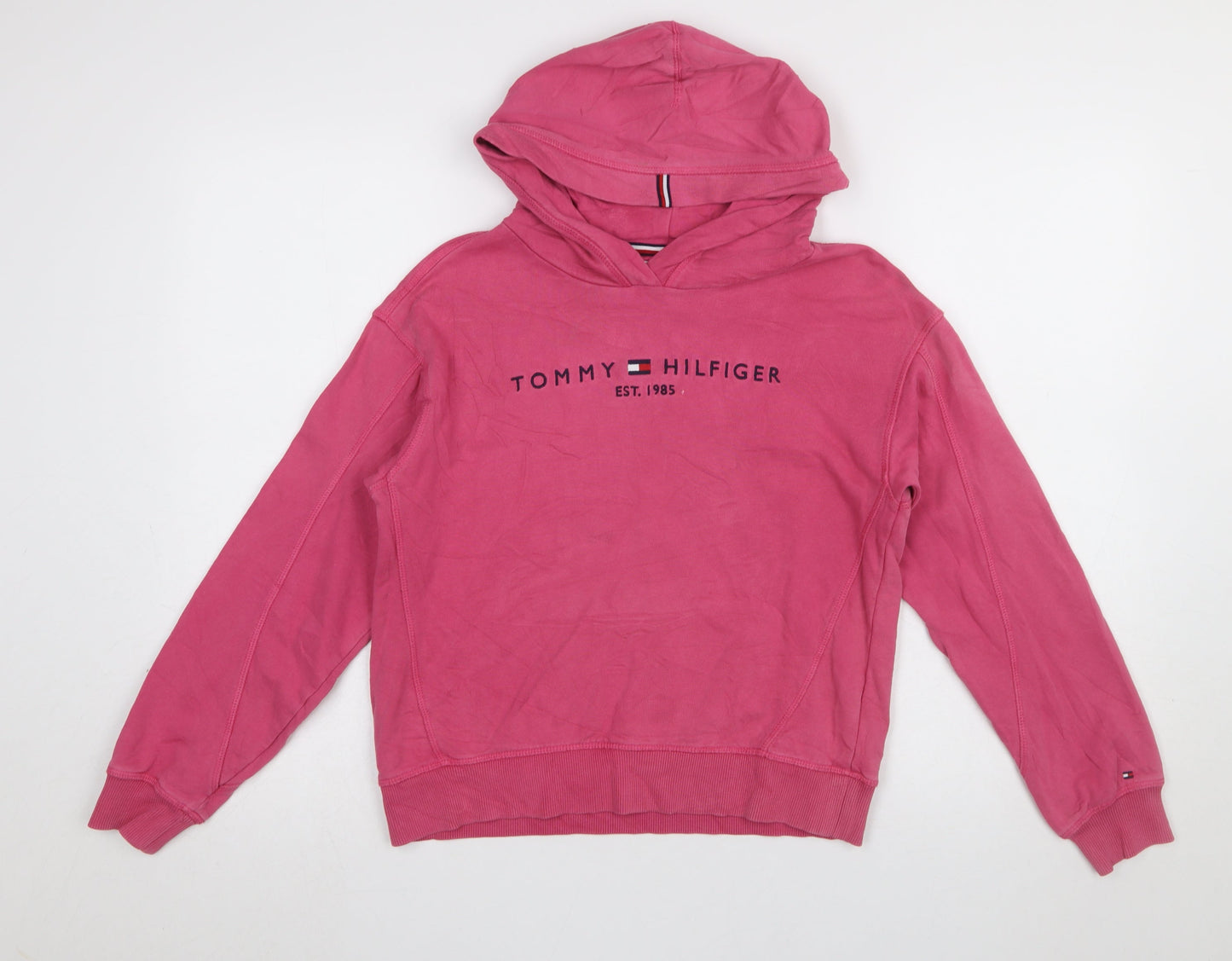Tommy Hilfiger Girls Pink Logo Pullover Hoodie Size 164 (UK 12)