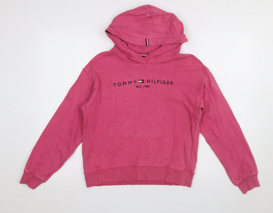 Tommy Hilfiger Girls Pink Logo Pullover Hoodie Size 164 (UK 12)