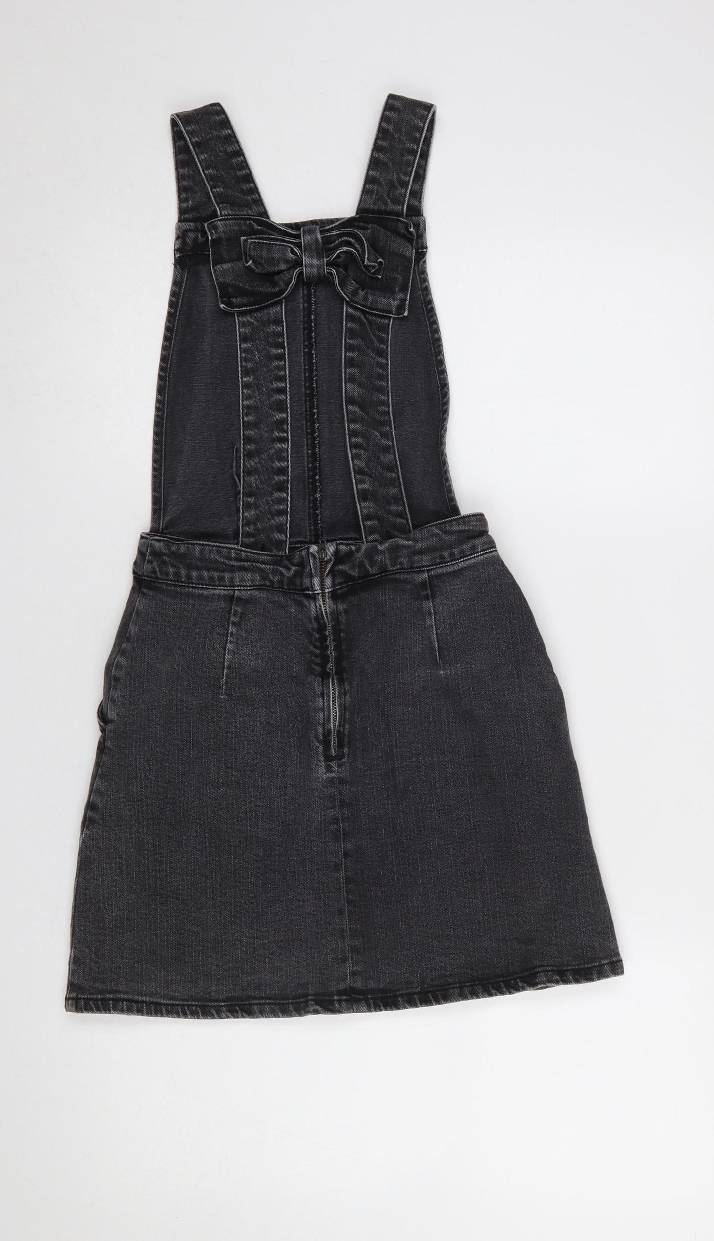 ASOS Women Black Denim Pinafore Dress Size 8 Casual Stretch