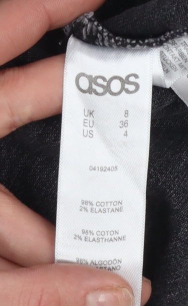 ASOS Women Black Denim Pinafore Dress Size 8 Casual Stretch