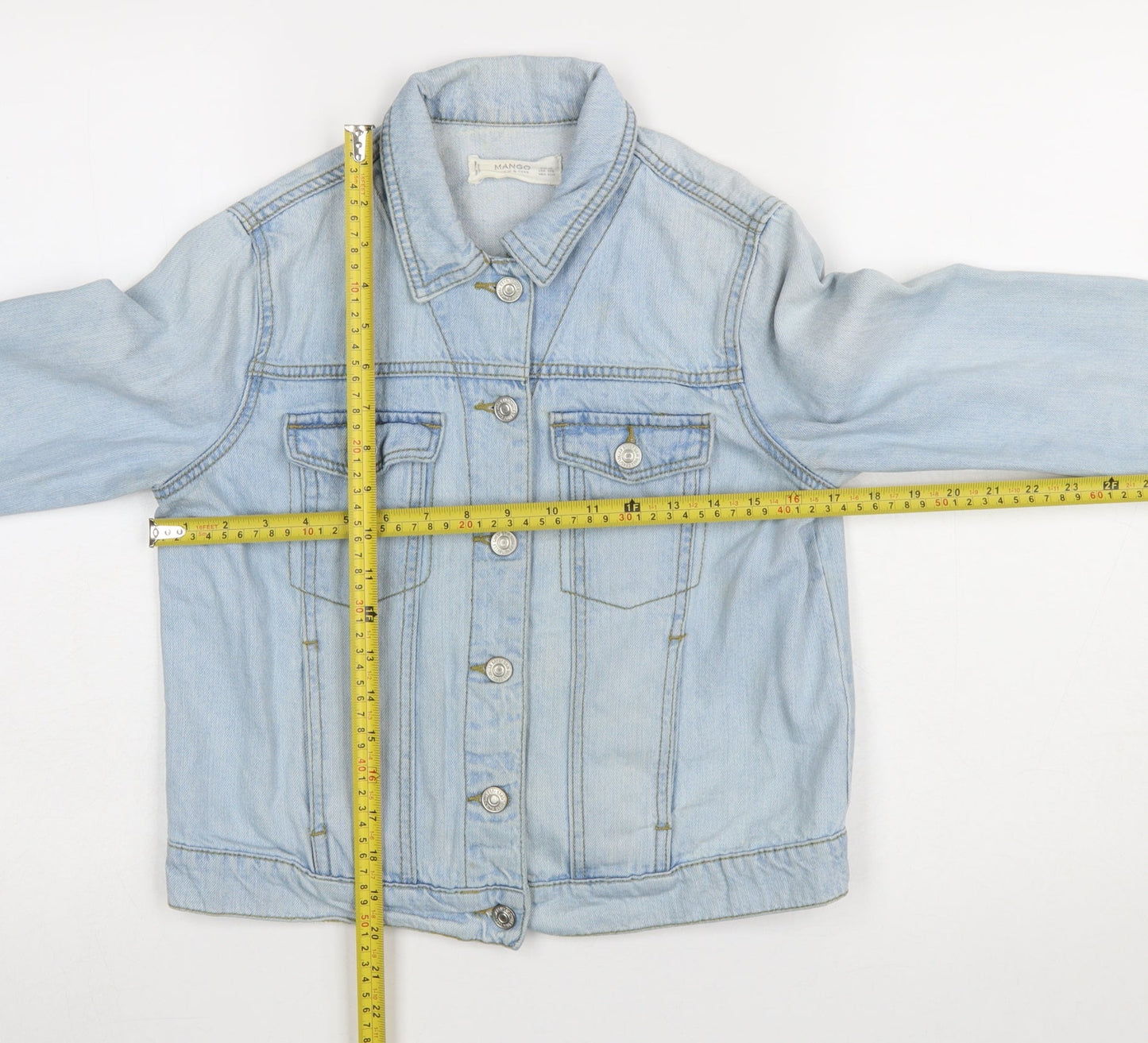 Mango Women Blue XS Denim Basic Jacket Buttoned Cotton