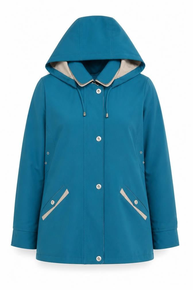 Finesse Women’s Blue Hooded Rain Coat Jacket Size 16