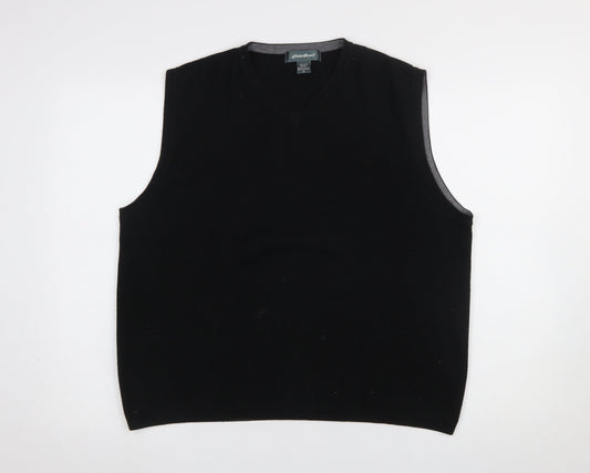 Eddie Bauer Men's Black Cotton Knit V-Neck Sleeveless Vest Size M