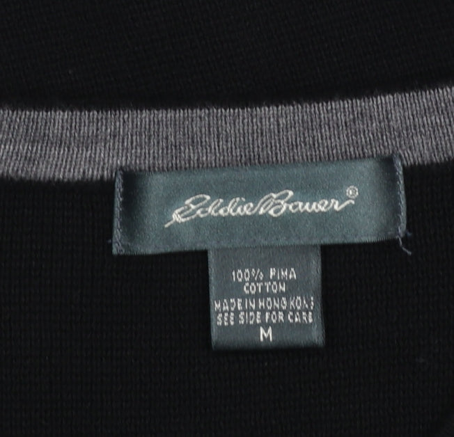 Eddie Bauer Men's Black Cotton Knit V-Neck Sleeveless Vest Size M