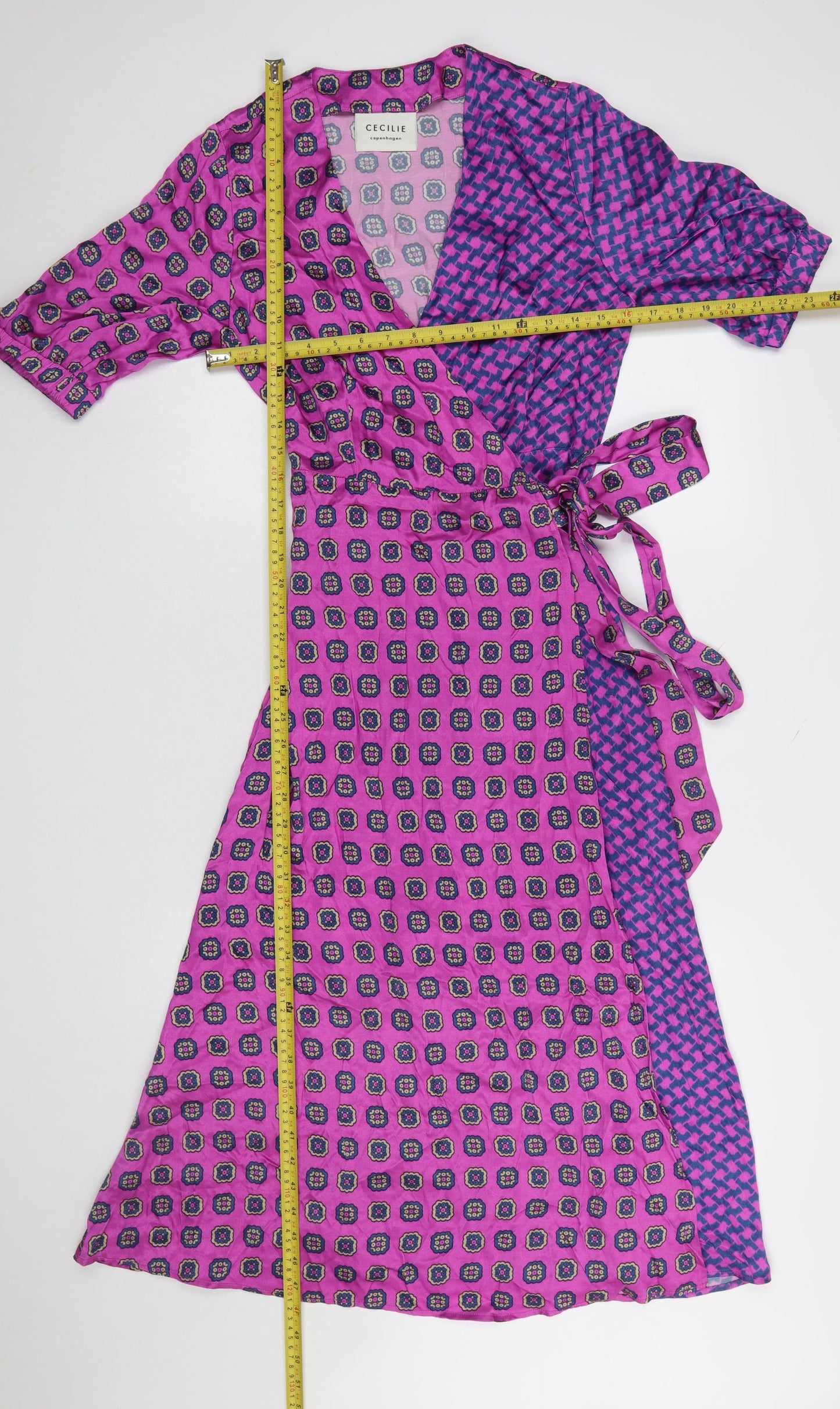 Cecilie Copenhagen Women's Pink Geometric Wrap Midi Dress Size S