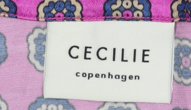 Cecilie Copenhagen Women's Pink Geometric Wrap Midi Dress Size S