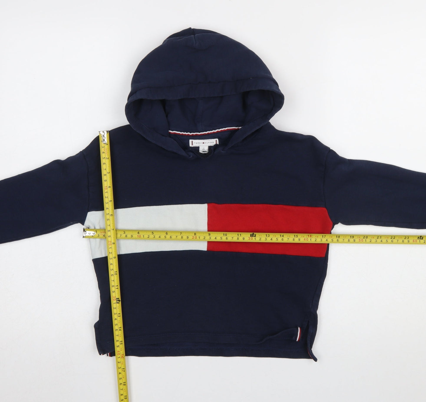 Tommy Hilfiger Boys Navy Blue Cotton Pullover Hoodie Size 10 (140cm)