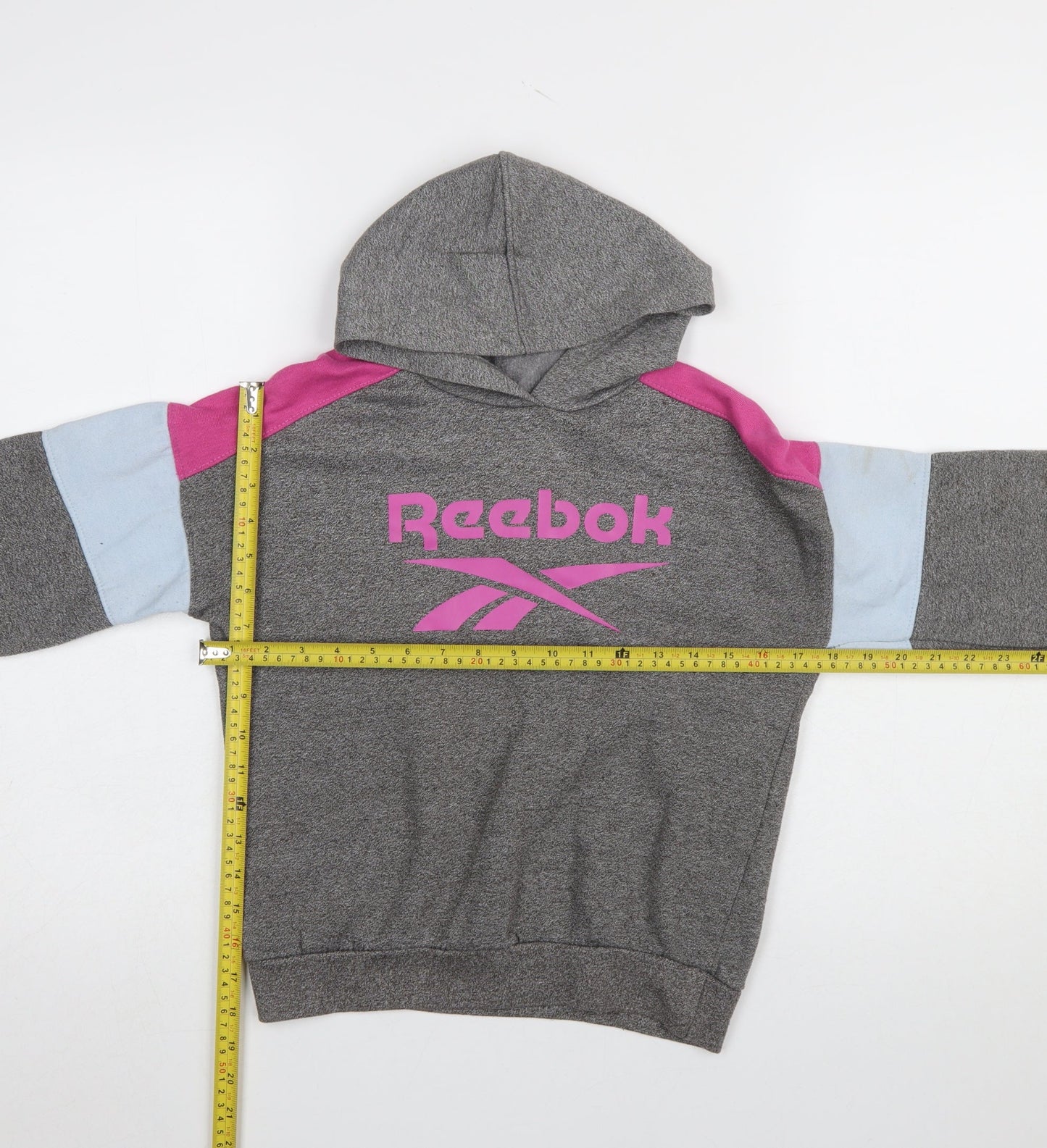 Reebok Girls Grey Colourblock Logo Pullover Hoodie 13-14 Years