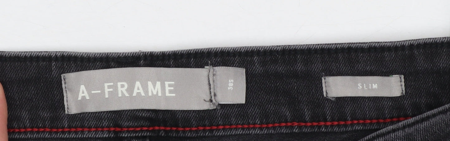 A-FRAME Men's Black Slim Fit Denim Jeans 38S