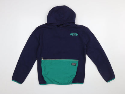 Additional front view of Levi's boys’ navy and green pullover hoodie size 14a 164cm cotton blend