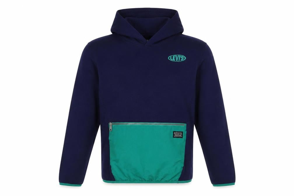 Levi's Boys Navy and Green Pullover Hoodie Size 14A 164cm Cotton Blend