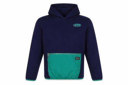 Front view of Levi's boys’ navy and green pullover hoodie size 14a 164cm cotton blend