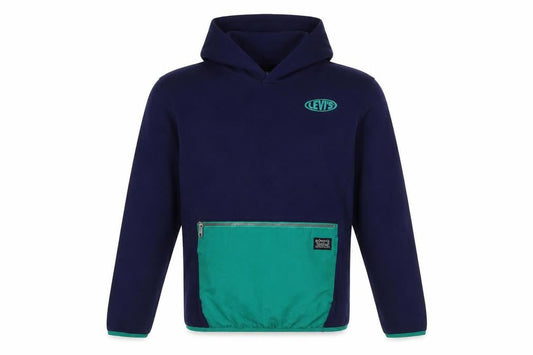 Front view of Levi's boys’ navy and green pullover hoodie size 14a 164cm cotton blend
