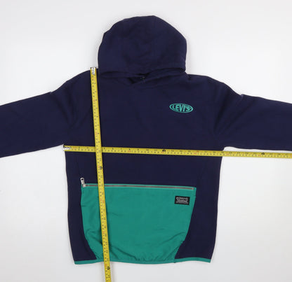 Back view of Levi's boys’ navy and green pullover hoodie size 14a 164cm cotton blend