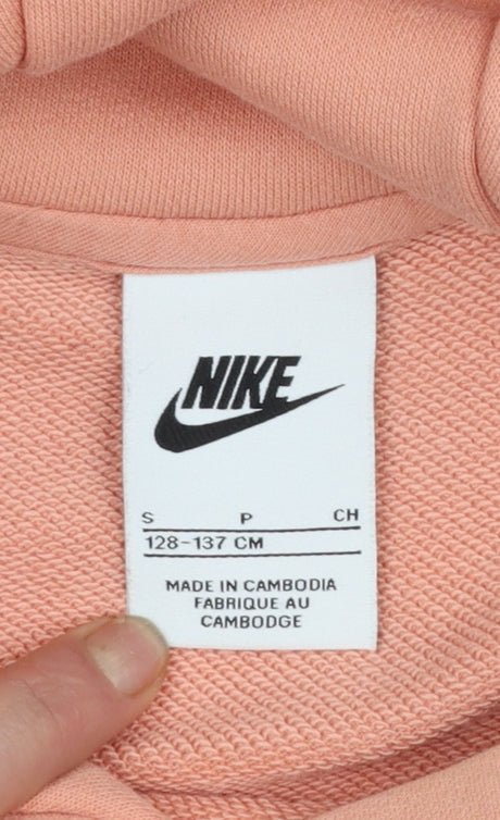 Nike Girls Pink Logo Pullover Hoodie Size S Long Sleeve Sports Style