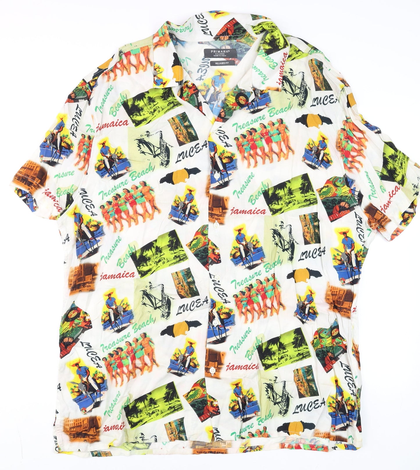 Primark Men's Multicoloured 3XL Relaxed Fit Tropical Button-Up Shirt