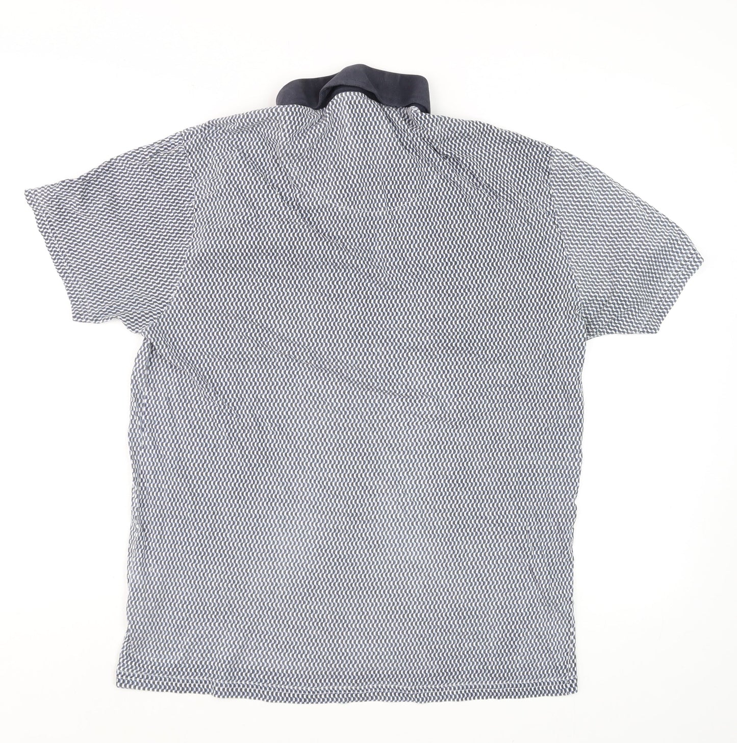 Swade Men's Blue Geometric Cotton Short Sleeve Polo Shirt L