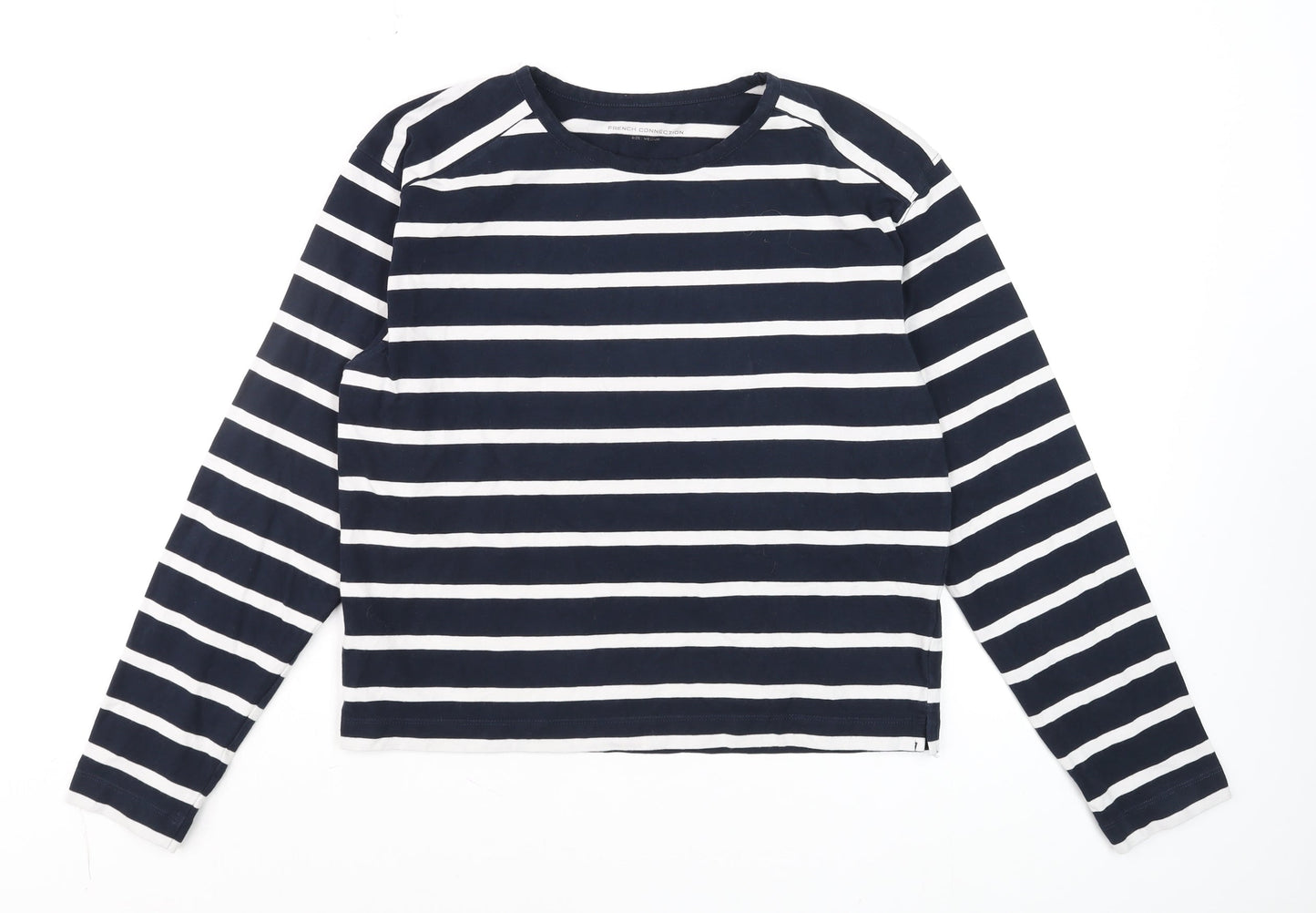French Connection Women's Blue Striped Long Sleeve Cotton T-Shirt Size M