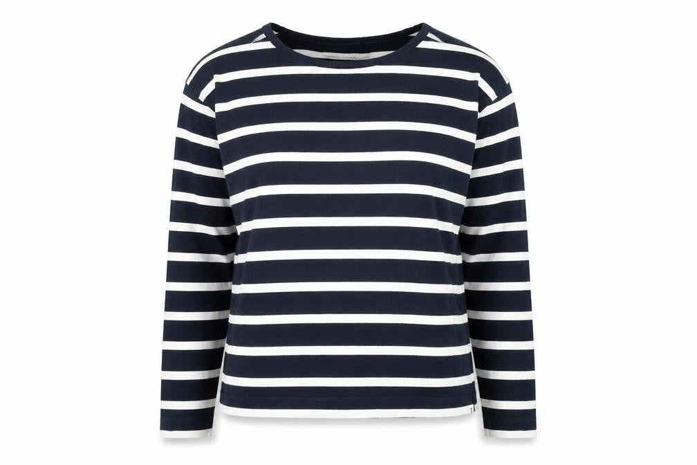 French Connection Women's Blue Striped Long Sleeve Cotton T-Shirt Size M