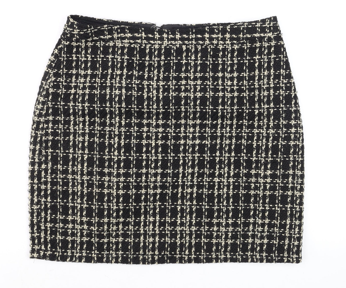 Papaya Women Black Check Tweed Pencil Skirt Size 12 Workwear
