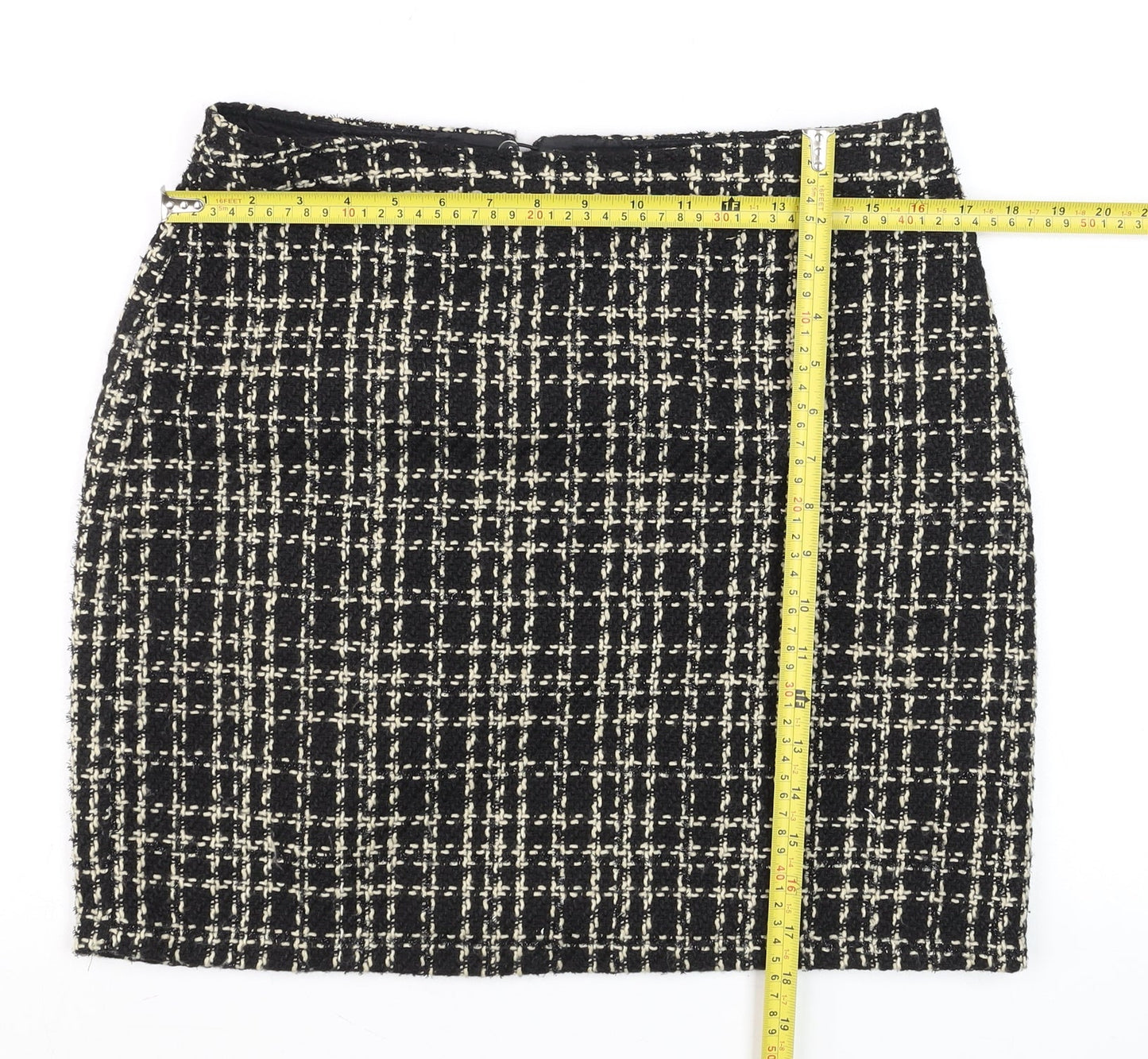 Papaya Women Black Check Tweed Pencil Skirt Size 12 Workwear