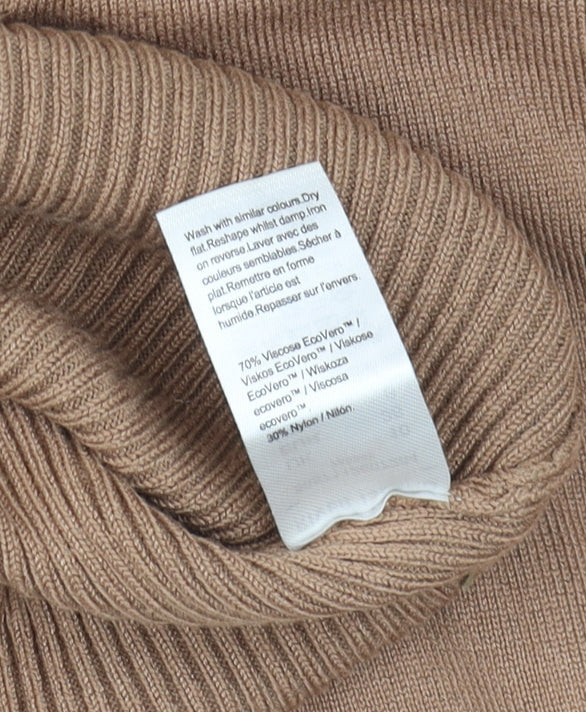 River Island Women’s Brown High Neck Puff Sleeve Knit Blouse Size 10