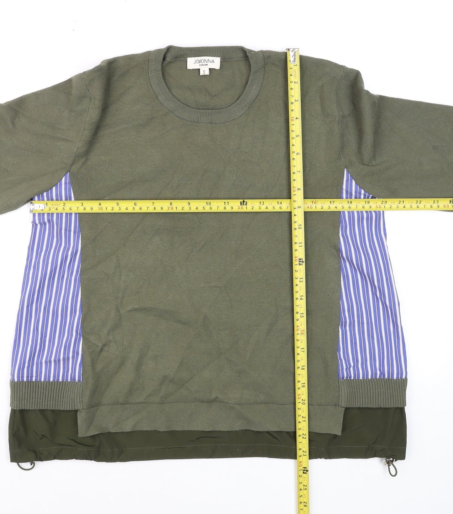 Jovonna London Women's Green Striped Panel Long Sleeve Casual Top Size S