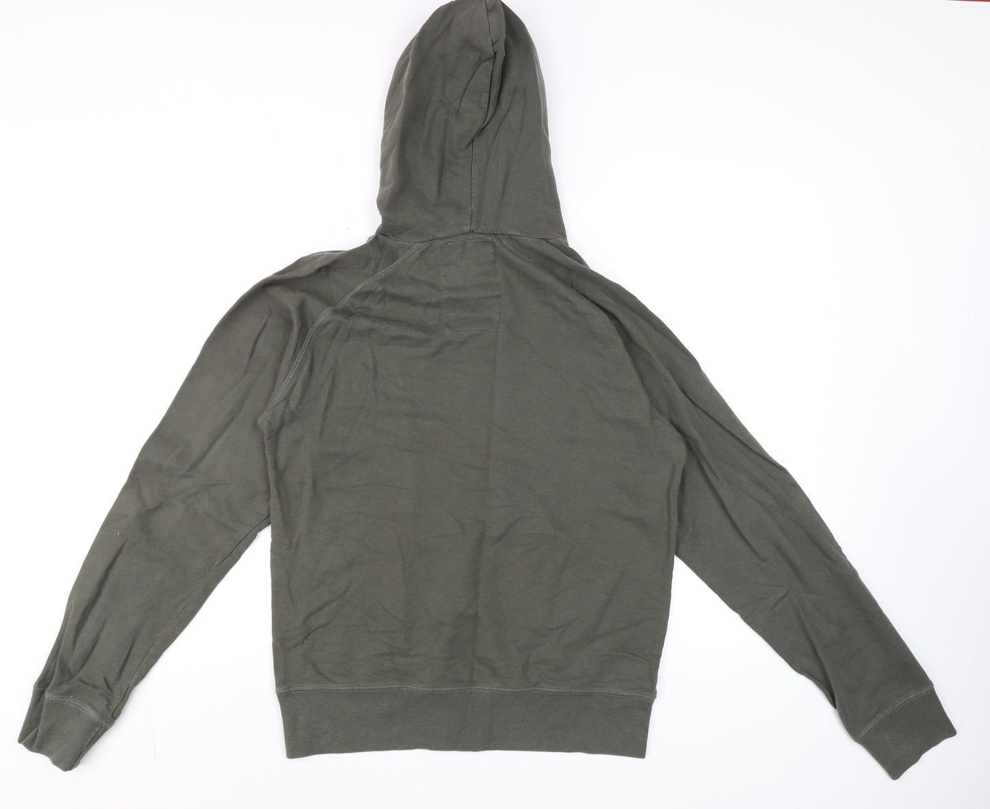Zara Men's Green Skull Embroidered Pullover Hoodie Size M