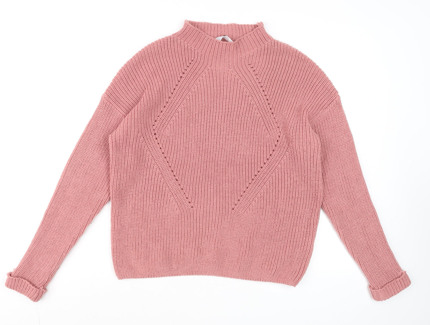 Primark Womens Pink Chunky Knit Mock Neck Jumper Size L