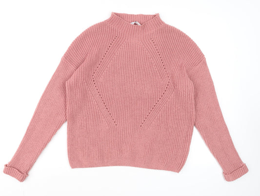 Primark Womens Pink Chunky Knit Mock Neck Jumper Size L