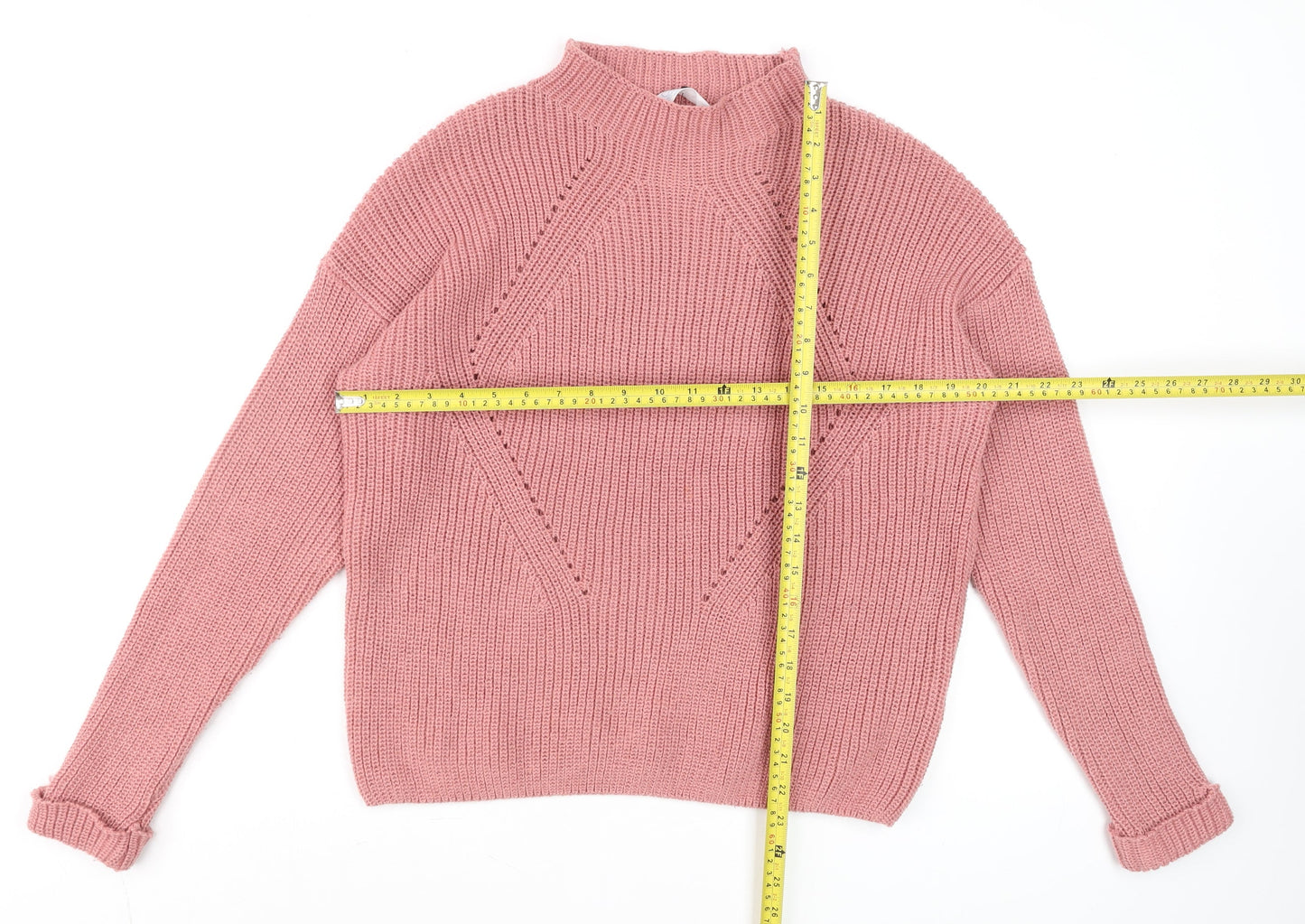 Primark Womens Pink Chunky Knit Mock Neck Jumper Size L