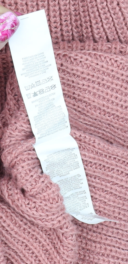 Primark Womens Pink Chunky Knit Mock Neck Jumper Size L