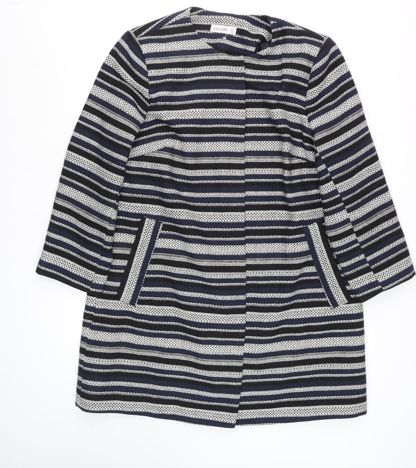 Gallery Women’s Blue Striped Mid-Length Overcoat Size 14