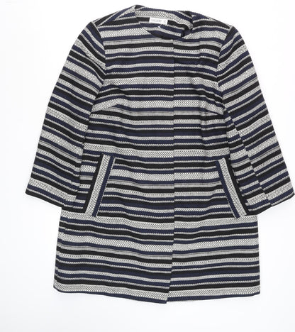 Additional front view of Gallery Women’s Blue Striped Mid-Length Overcoat, size UK 14