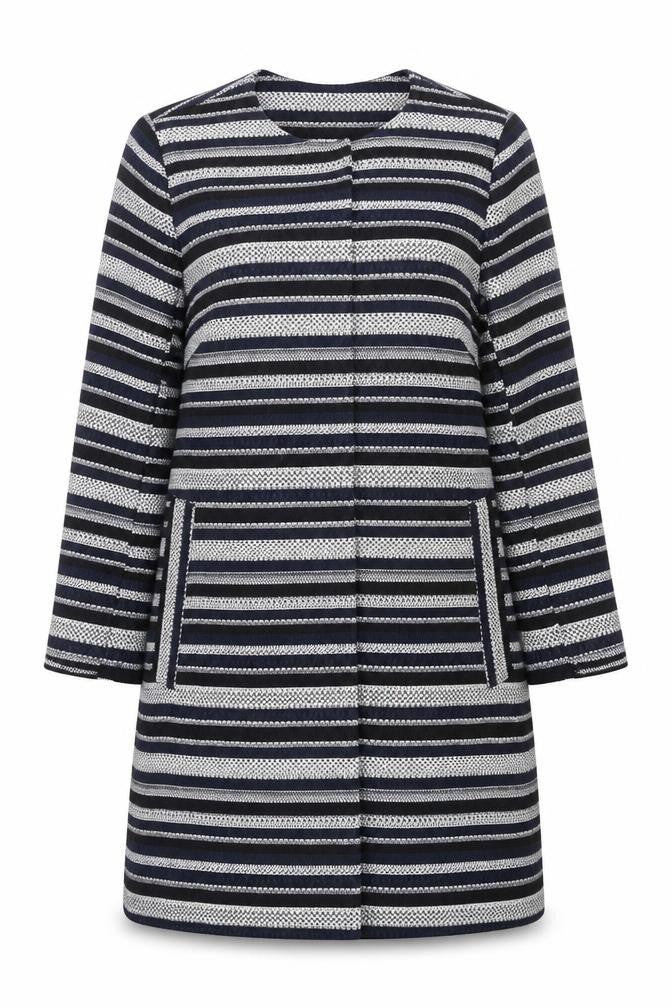 Gallery Women’s Blue Striped Mid-Length Overcoat Size 14