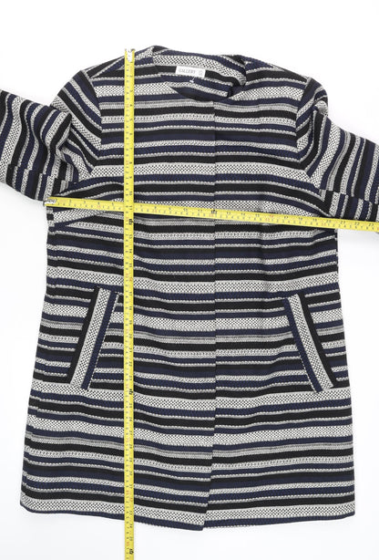Back view of Gallery Women’s Blue Striped Mid-Length Overcoat, size UK 14