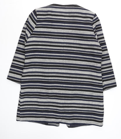 Close-up detail of Gallery Women’s Blue Striped Mid-Length Overcoat, size UK 14