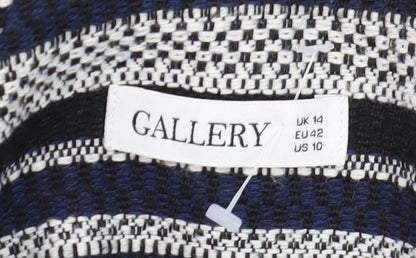 Additional view of Gallery Women’s Blue Striped Mid-Length Overcoat, size UK 14