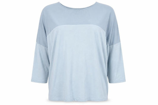 d.e.c.k. by Decollage Women's Blue Colourblock 3/4 Sleeve Relaxed Fit Top L